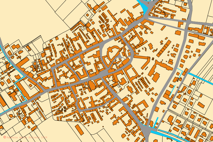 Mappa catastale del centro di Valle Lomellina: particelle e fabbricati, cartografia Agenzia delle Entrate