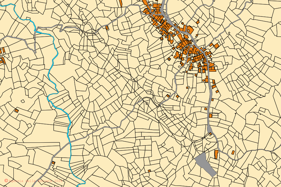 Mappa catastale del centro di Valle San Nicolao: particelle e fabbricati, cartografia Agenzia delle Entrate