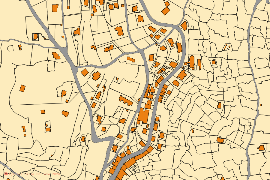 Mappa catastale del centro di Vallecorsa: particelle e fabbricati, cartografia Agenzia delle Entrate