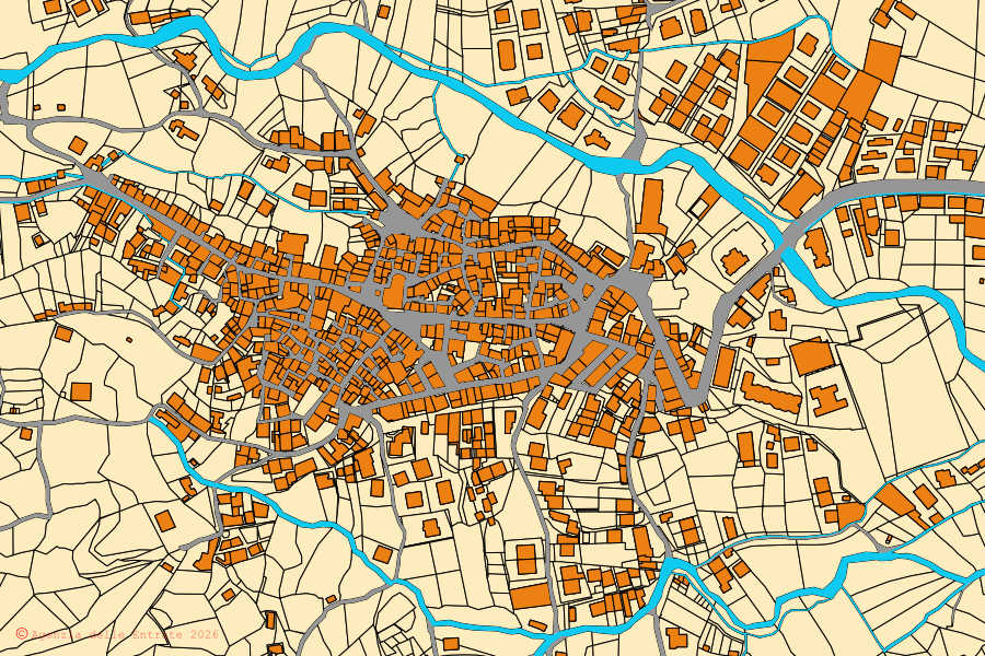 Mappa catastale del centro di Vallefiorita: particelle e fabbricati, cartografia Agenzia delle Entrate
