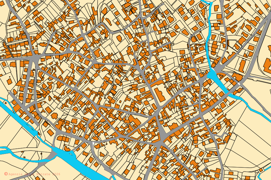 Mappa catastale del centro di Vallermosa: particelle e fabbricati, cartografia Agenzia delle Entrate
