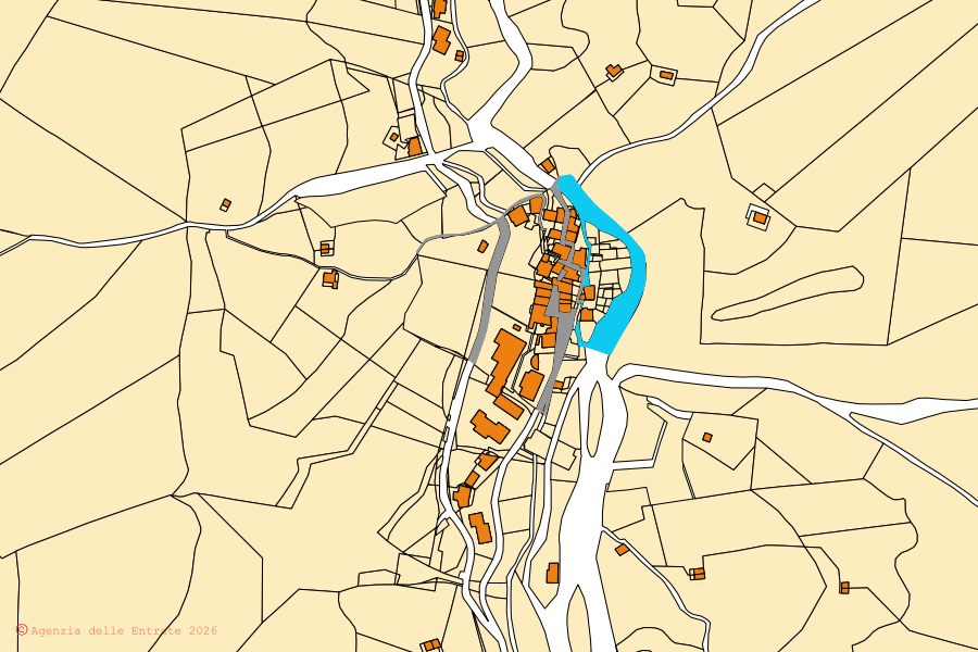Mappa catastale del centro di Valleve: particelle e fabbricati, cartografia Agenzia delle Entrate
