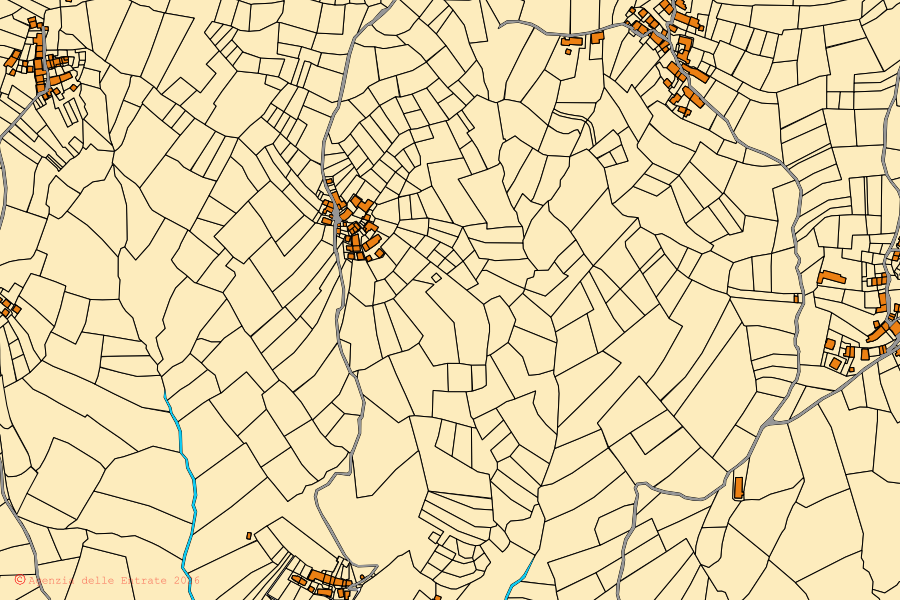 Mappa catastale del centro di Valloriate: particelle e fabbricati, cartografia Agenzia delle Entrate
