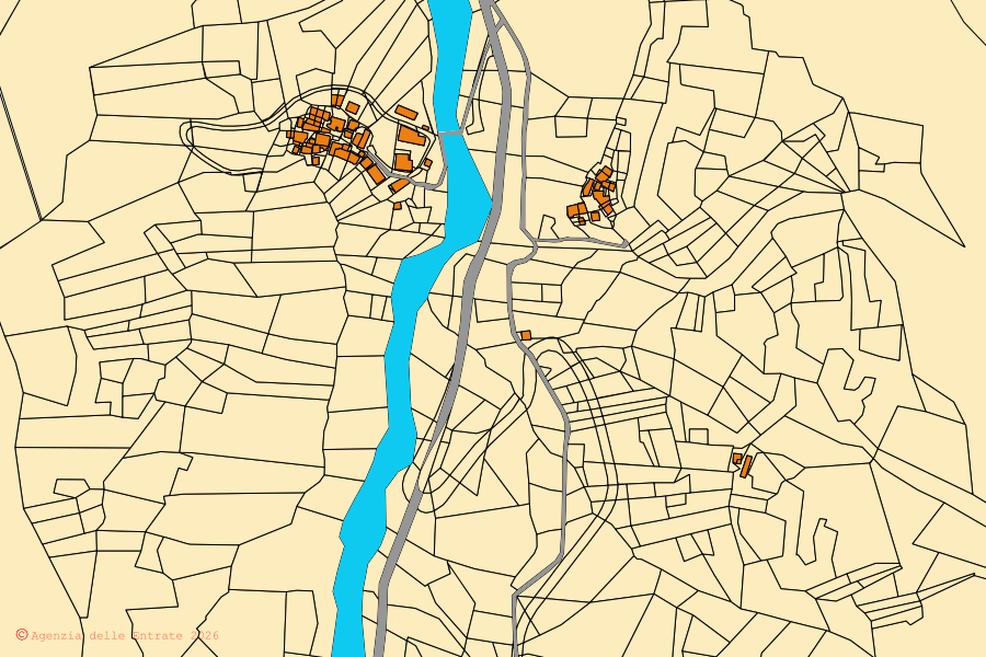 Mappa catastale del centro di Valsavarenche: particelle e fabbricati, cartografia Agenzia delle Entrate