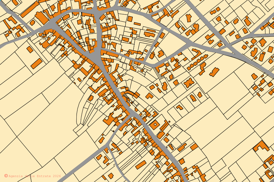 Mappa catastale del centro di Valvasone Arzene: particelle e fabbricati, cartografia Agenzia delle Entrate