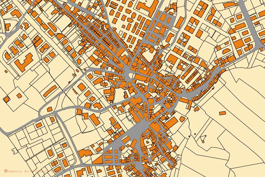 Mappa catastale del centro di Varapodio: particelle e fabbricati, cartografia Agenzia delle Entrate