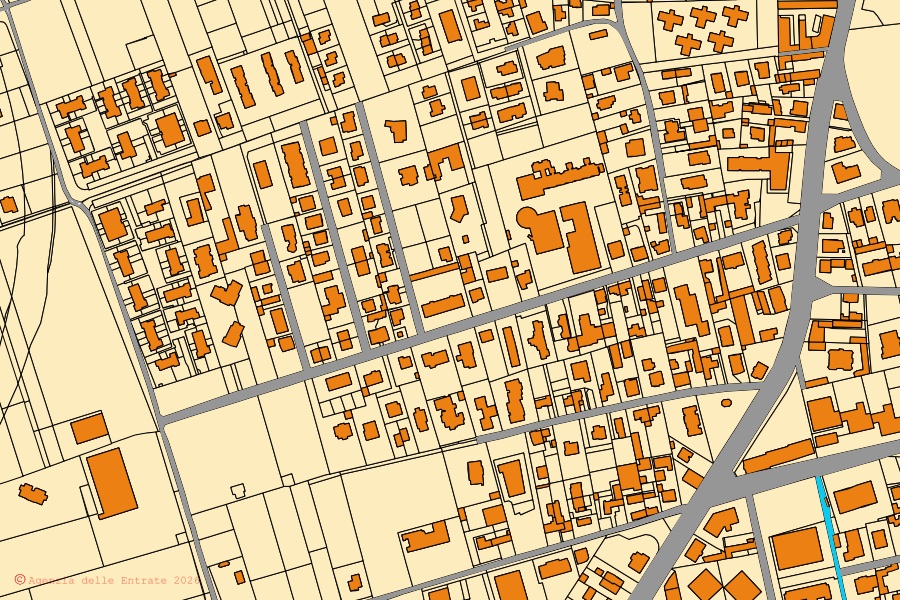 Mappa catastale del centro di Vedano al Lambro: particelle e fabbricati, cartografia Agenzia delle Entrate