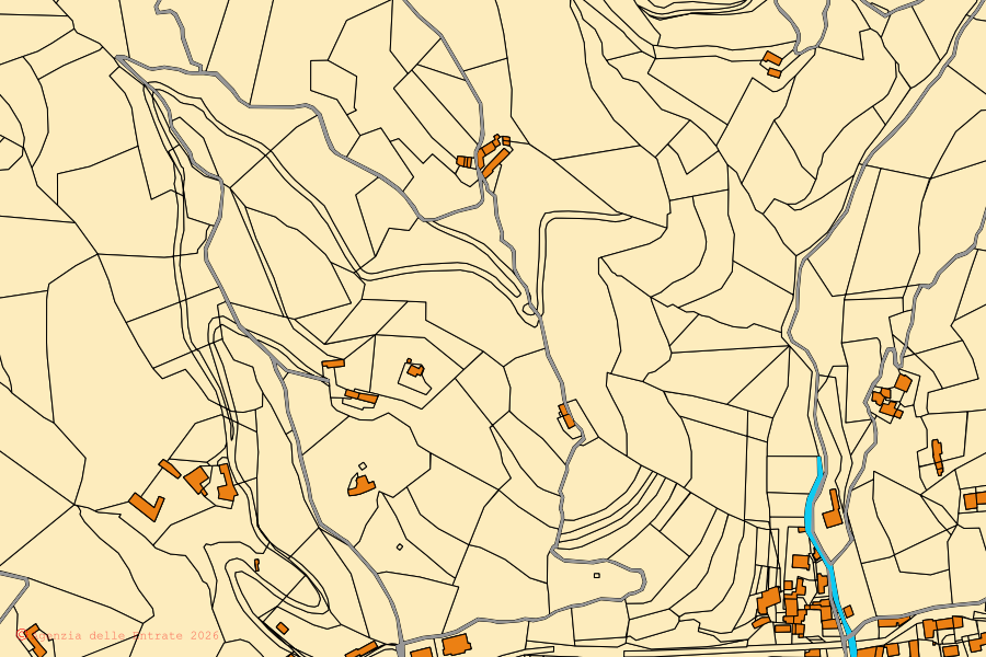 Mappa catastale del centro di Venasca: particelle e fabbricati, cartografia Agenzia delle Entrate
