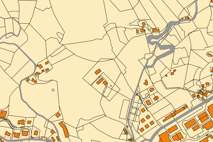Mappa catastale del centro di Vergato: particelle e fabbricati, cartografia Agenzia delle Entrate