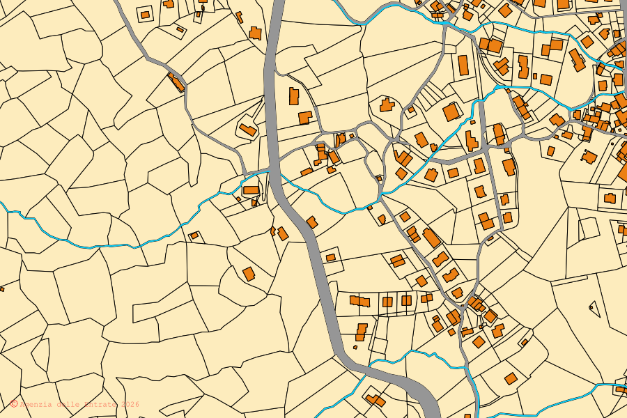 Mappa catastale del centro di Verghereto: particelle e fabbricati, cartografia Agenzia delle Entrate
