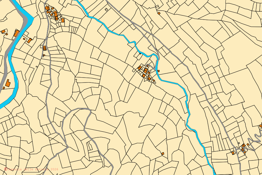 Mappa catastale del centro di Vernante: particelle e fabbricati, cartografia Agenzia delle Entrate