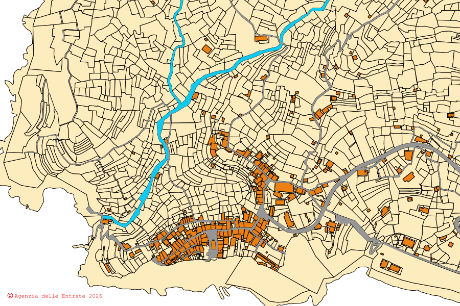 Mappa catastale del centro di Vernazza: particelle e fabbricati, cartografia Agenzia delle Entrate
