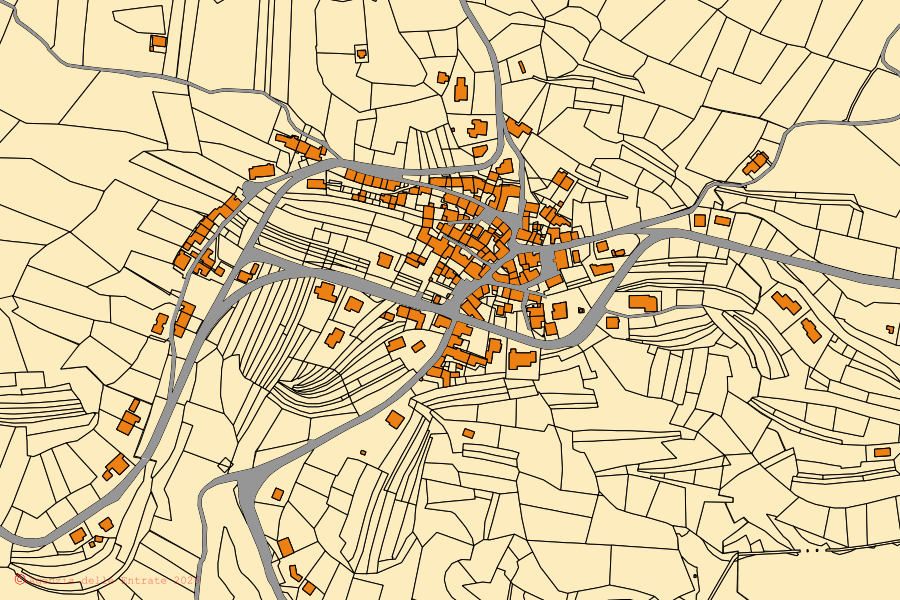 Mappa catastale del centro di Verzegnis: particelle e fabbricati, cartografia Agenzia delle Entrate