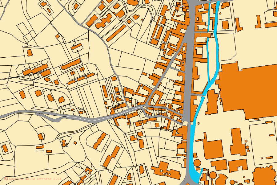 Mappa catastale del centro di Verzuolo: particelle e fabbricati, cartografia Agenzia delle Entrate
