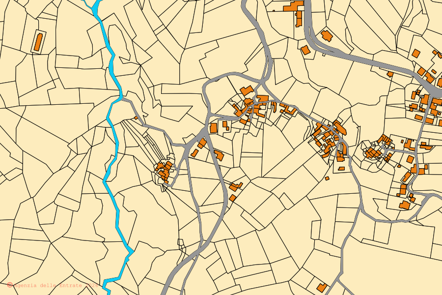 Mappa catastale del centro di Vetto: particelle e fabbricati, cartografia Agenzia delle Entrate