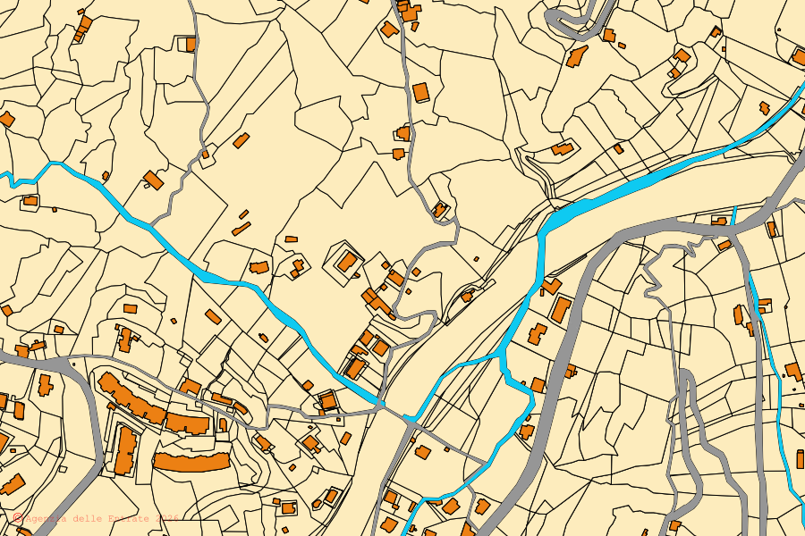 Mappa catastale del centro di Vezzano Ligure: particelle e fabbricati, cartografia Agenzia delle Entrate