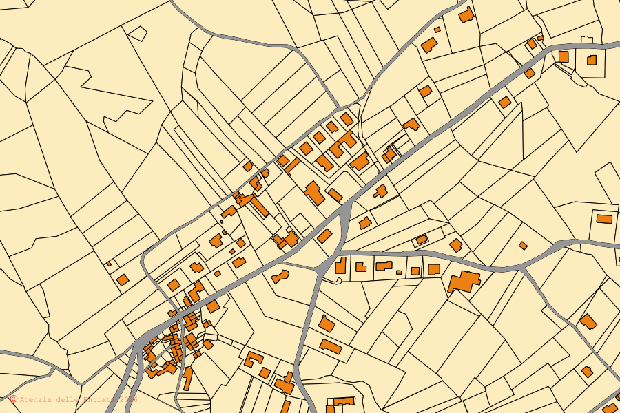 Mappa catastale del centro di Viano: particelle e fabbricati, cartografia Agenzia delle Entrate