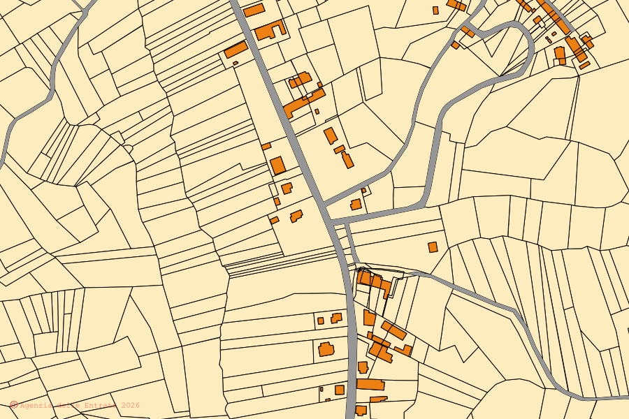 Mappa catastale del centro di Viarigi: particelle e fabbricati, cartografia Agenzia delle Entrate