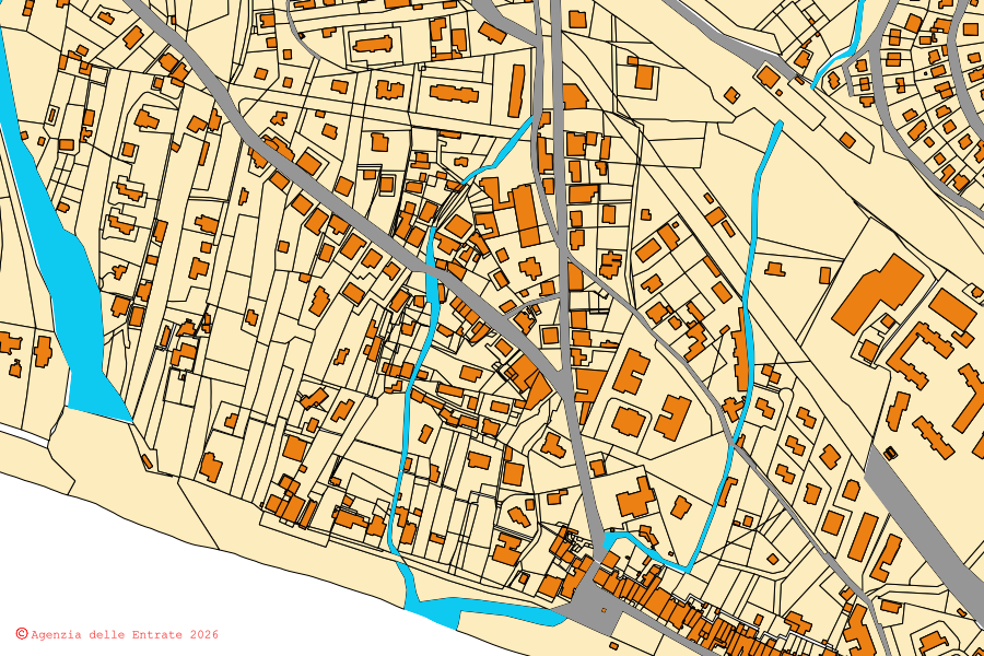 Mappa catastale del centro di Vibonati: particelle e fabbricati, cartografia Agenzia delle Entrate