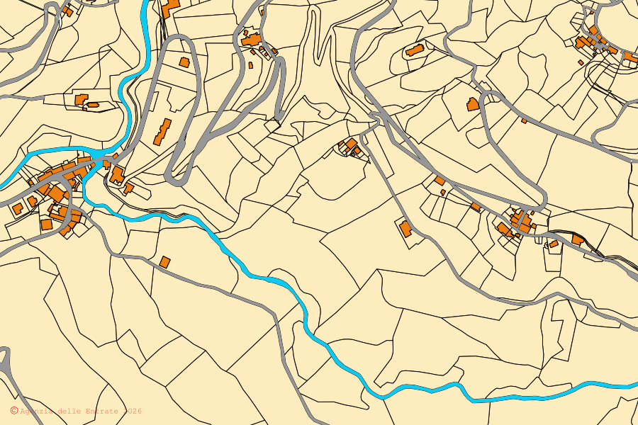 Mappa catastale del centro di Vicchio: particelle e fabbricati, cartografia Agenzia delle Entrate