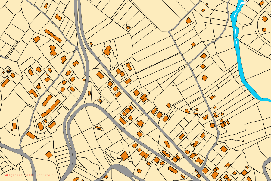 Mappa catastale del centro di Vicovaro: particelle e fabbricati, cartografia Agenzia delle Entrate