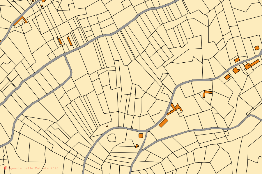 Mappa catastale del centro di Vigliano d'Asti: particelle e fabbricati, cartografia Agenzia delle Entrate