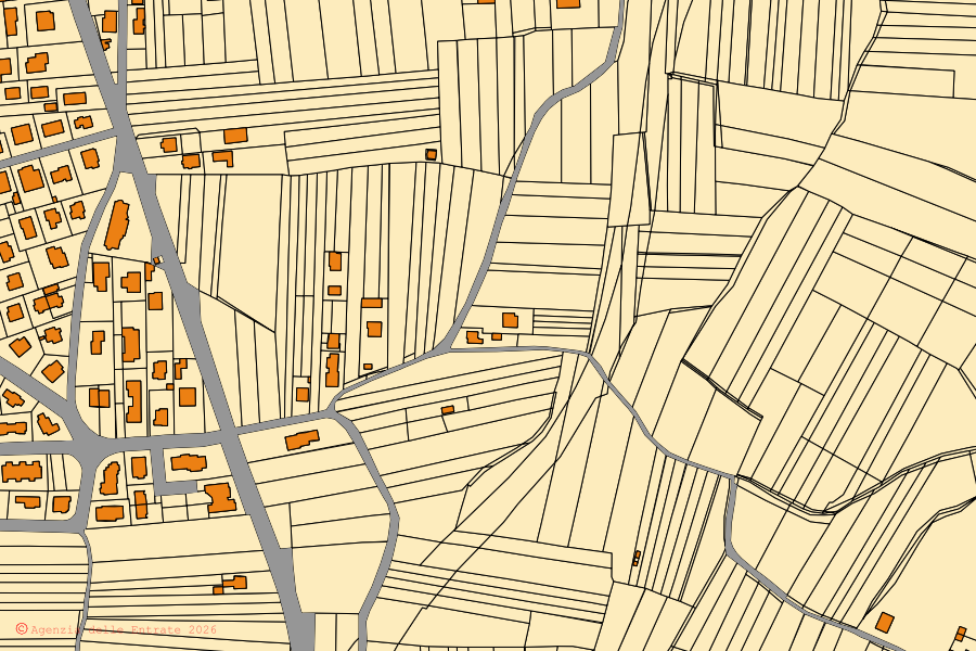 Mappa catastale del centro di Vignolo: particelle e fabbricati, cartografia Agenzia delle Entrate