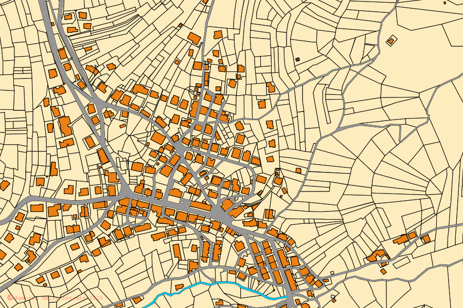 Mappa catastale del centro di Vigo di Cadore: particelle e fabbricati, cartografia Agenzia delle Entrate