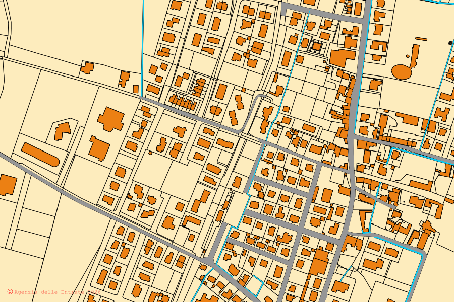Mappa catastale del centro di Vigolzone: particelle e fabbricati, cartografia Agenzia delle Entrate