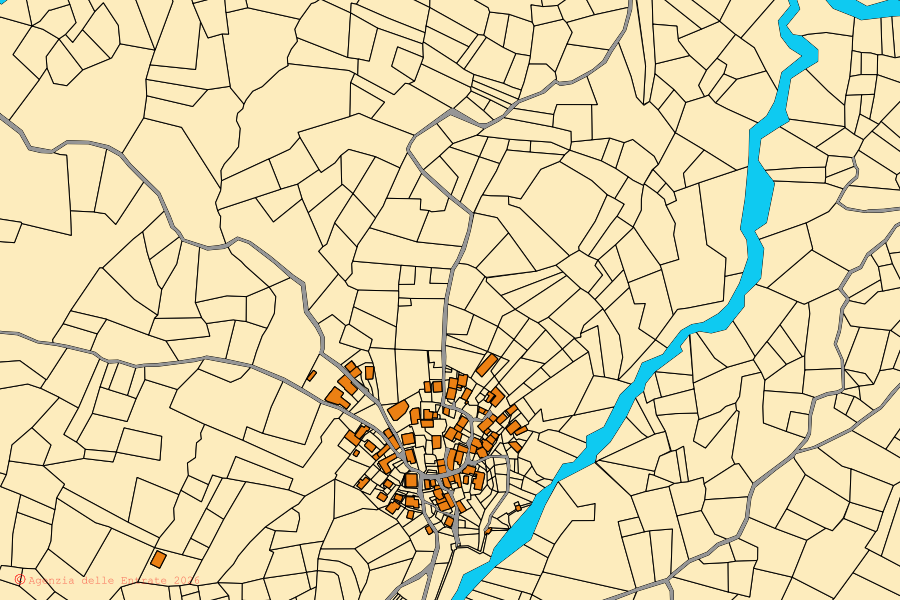 Mappa catastale del centro di Villa Minozzo: particelle e fabbricati, cartografia Agenzia delle Entrate