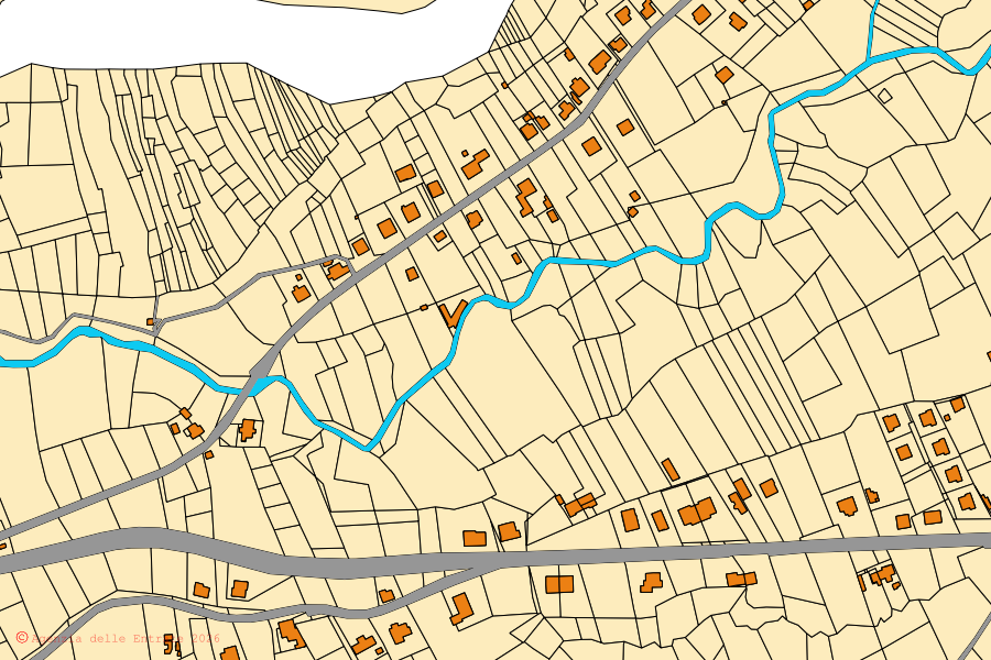 Mappa catastale del centro di Villafranca in Lunigiana: particelle e fabbricati, cartografia Agenzia delle Entrate