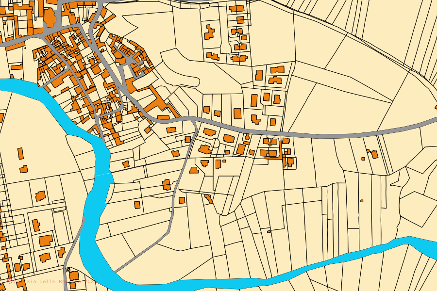 Mappa catastale del centro di Villalvernia: particelle e fabbricati, cartografia Agenzia delle Entrate