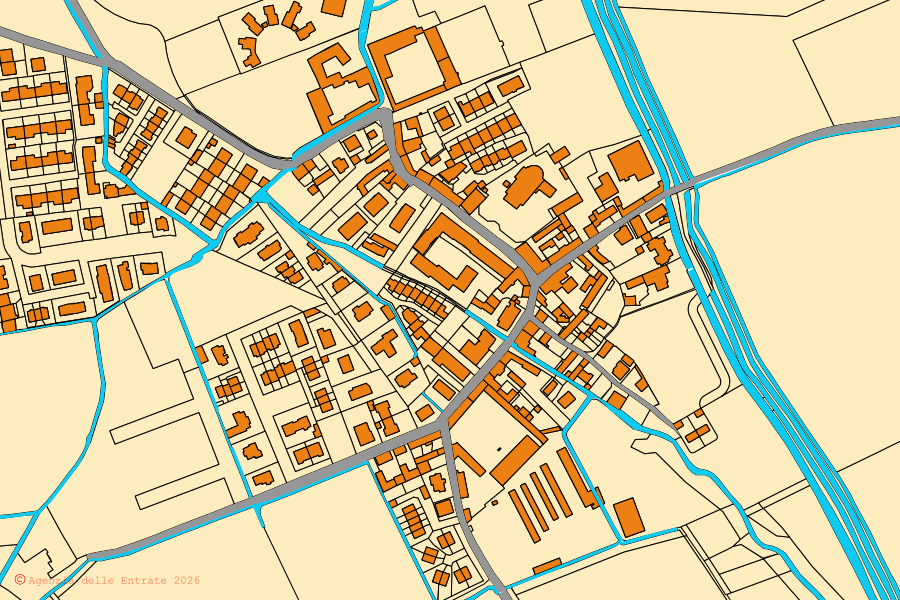Mappa catastale del centro di Villanova del Sillaro: particelle e fabbricati, cartografia Agenzia delle Entrate