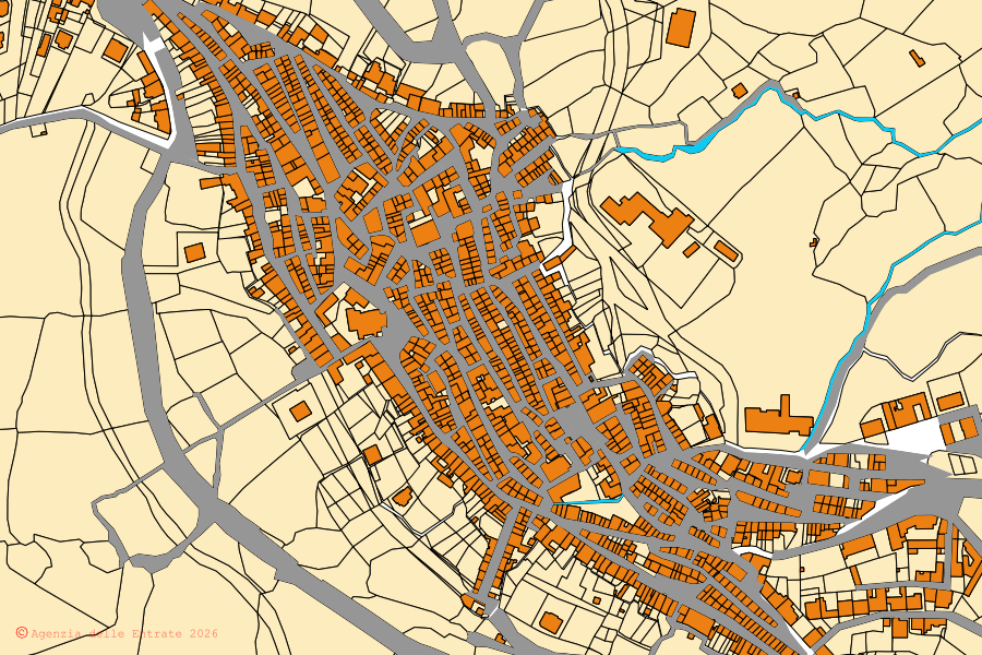 Mappa catastale del centro di Villanova Monteleone: particelle e fabbricati, cartografia Agenzia delle Entrate
