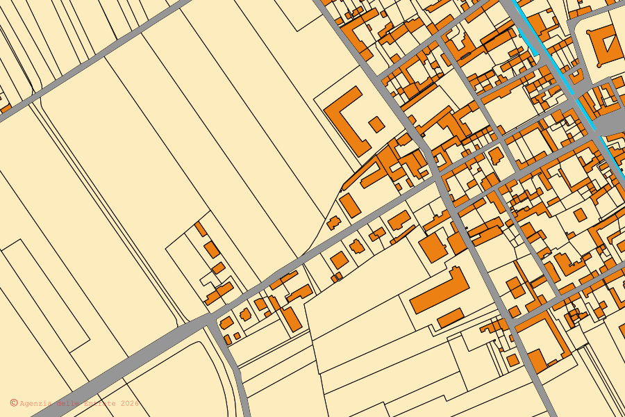 Mappa catastale del centro di Villanova Solaro: particelle e fabbricati, cartografia Agenzia delle Entrate