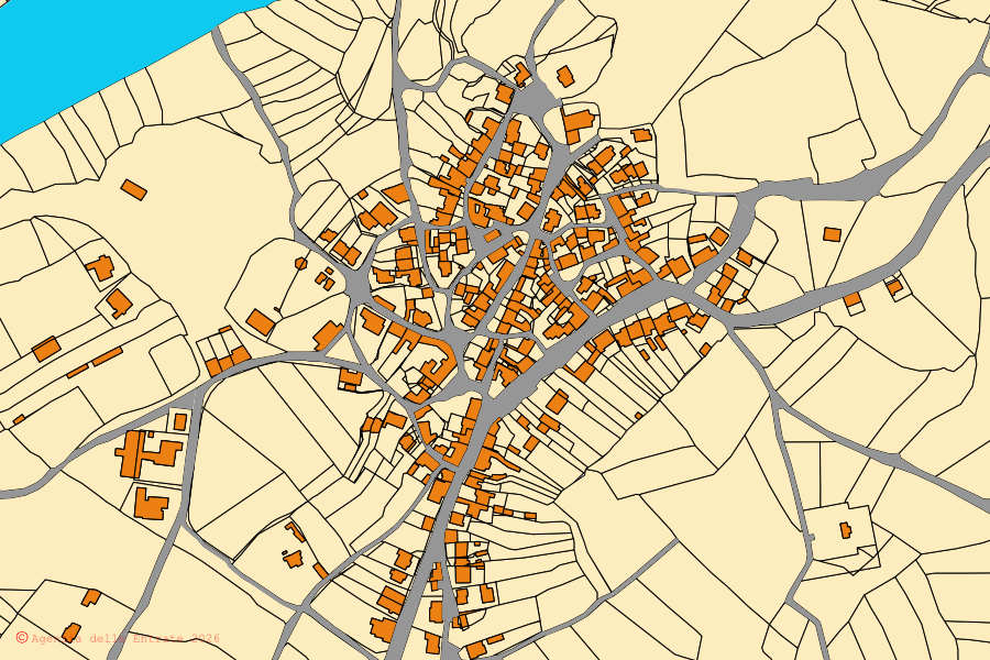 Mappa catastale del centro di Villanova Truschedu: particelle e fabbricati, cartografia Agenzia delle Entrate