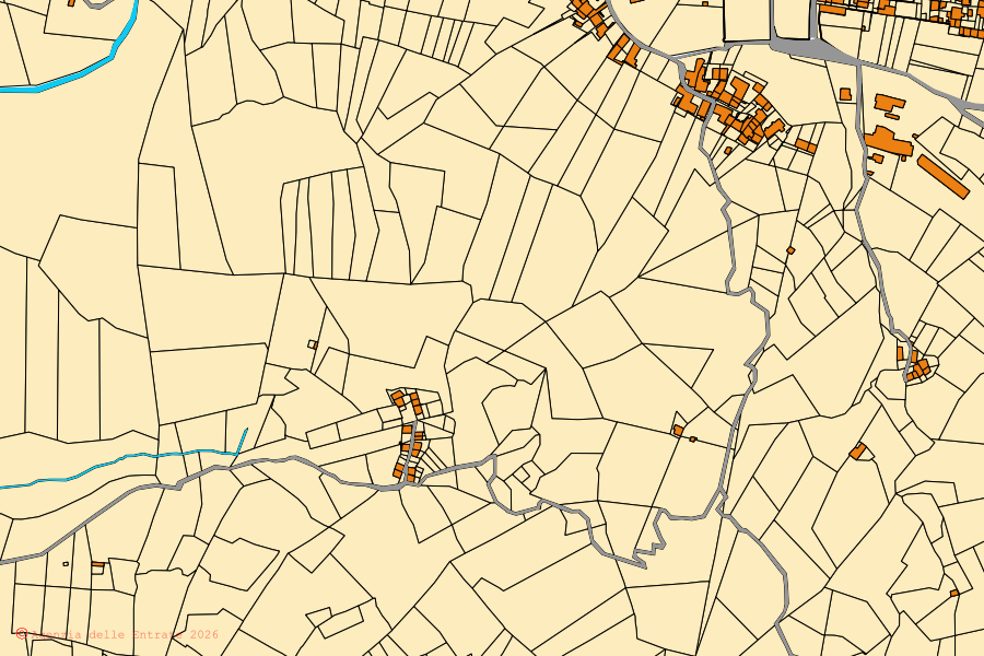 Mappa catastale del centro di Villar Focchiardo: particelle e fabbricati, cartografia Agenzia delle Entrate