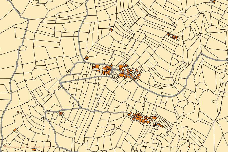 Mappa catastale del centro di Villar Pellice: particelle e fabbricati, cartografia Agenzia delle Entrate