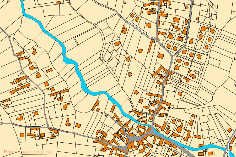 Mappa catastale del centro di Villar San Costanzo: particelle e fabbricati, cartografia Agenzia delle Entrate