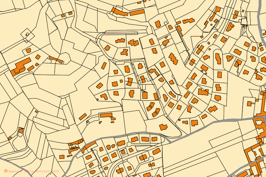 Mappa catastale del centro di Villarbasse: particelle e fabbricati, cartografia Agenzia delle Entrate