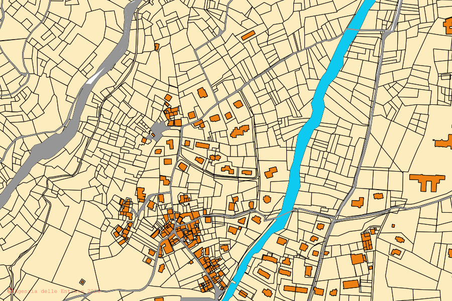 Mappa catastale del centro di Villeneuve: particelle e fabbricati, cartografia Agenzia delle Entrate