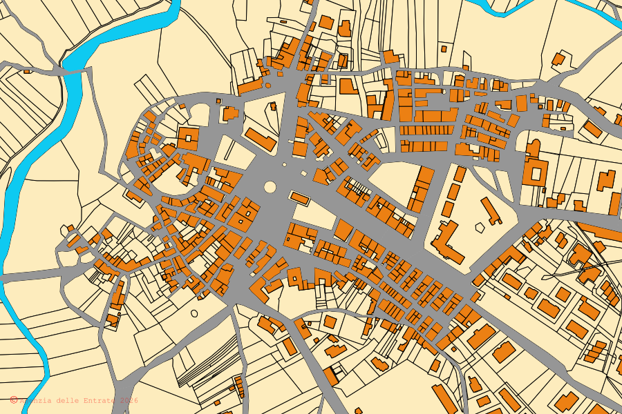 Mappa catastale del centro di Vinchiaturo: particelle e fabbricati, cartografia Agenzia delle Entrate