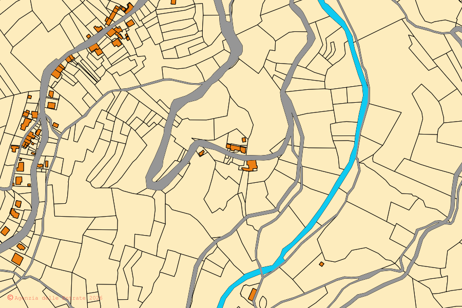Mappa catastale del centro di Viola: particelle e fabbricati, cartografia Agenzia delle Entrate