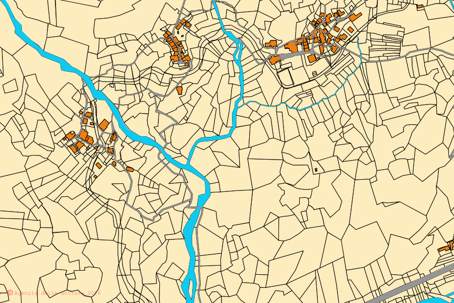 Mappa catastale del centro di Vocca: particelle e fabbricati, cartografia Agenzia delle Entrate
