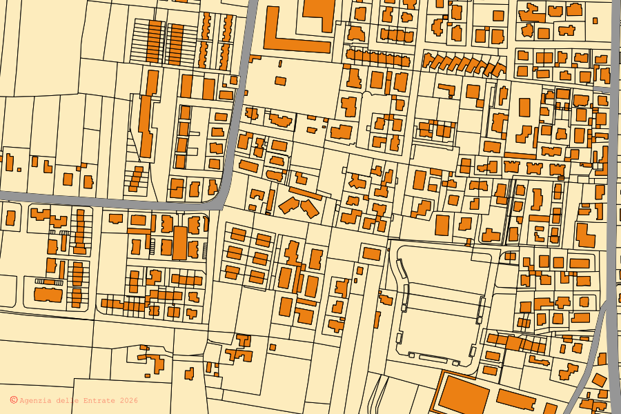 Mappa catastale del centro di Voghera: particelle e fabbricati, cartografia Agenzia delle Entrate