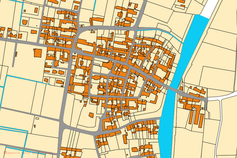 Mappa catastale del centro di Volongo: particelle e fabbricati, cartografia Agenzia delle Entrate