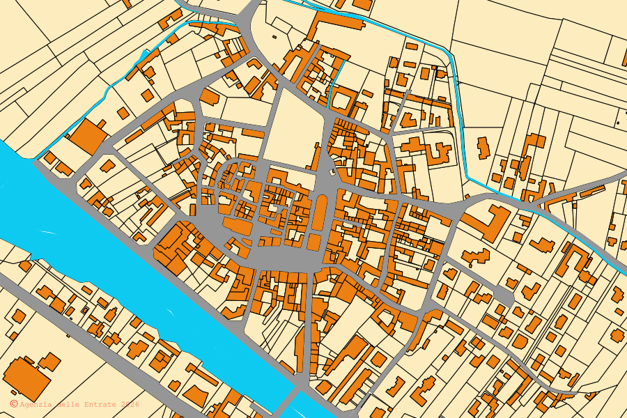 Mappa catastale del centro di Volpedo: particelle e fabbricati, cartografia Agenzia delle Entrate