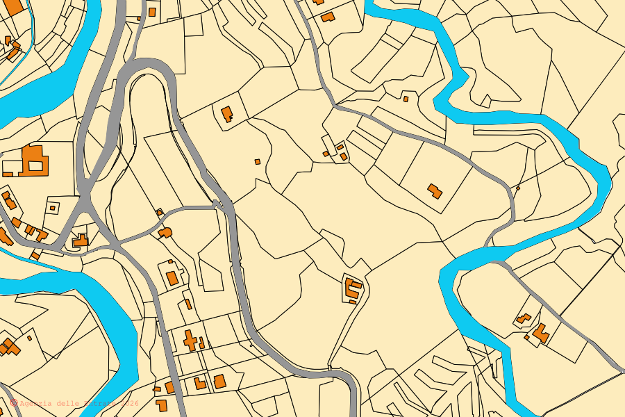 Mappa catastale del centro di Voltaggio: particelle e fabbricati, cartografia Agenzia delle Entrate