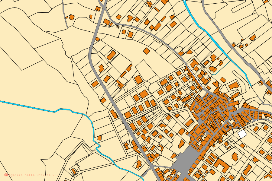 Mappa catastale del centro di Zaccanopoli: particelle e fabbricati, cartografia Agenzia delle Entrate