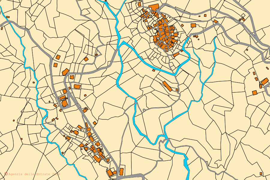 Mappa catastale del centro di Zeri: particelle e fabbricati, cartografia Agenzia delle Entrate